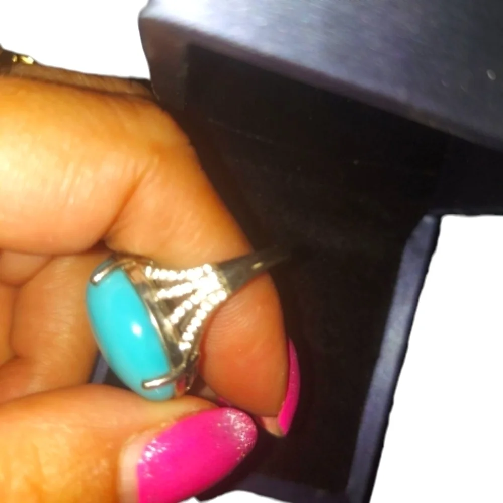 7.85 CTW Sleeping Beauty Turquoise Platinum Over Sterling Silver Ring Sz 9